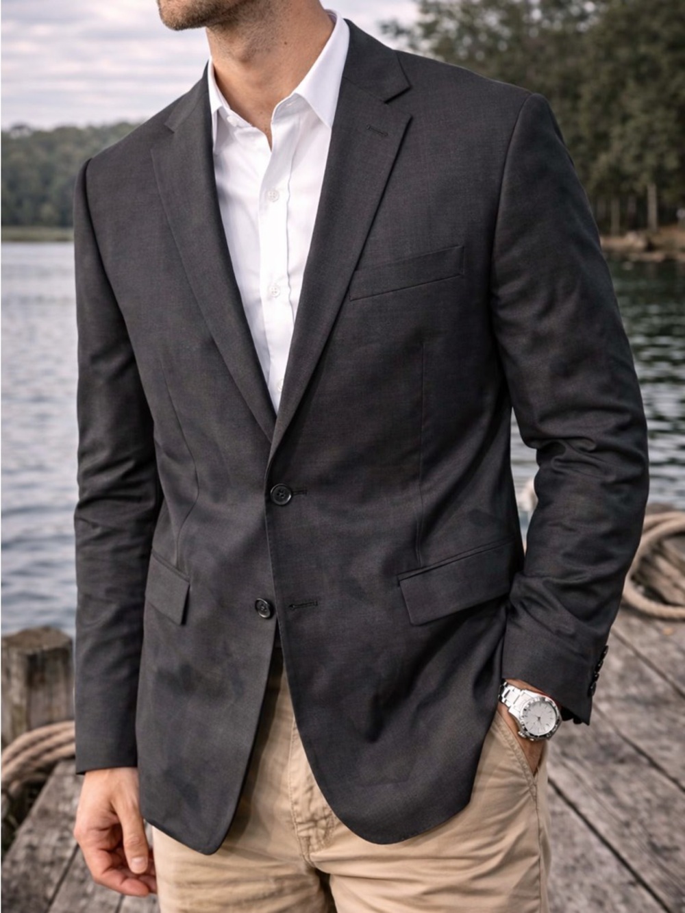 J. Lindeberg MENS Virgin Wool Slim Fit Two Button Blazer Dark Gray Size 54L